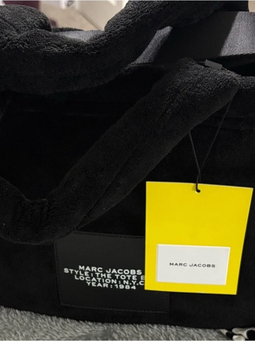 Marc Jacobs Black Terry Cloth Tote with Cream Logo NWT